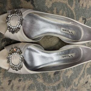 Nina Women's Ivory Satin Crystal Heels